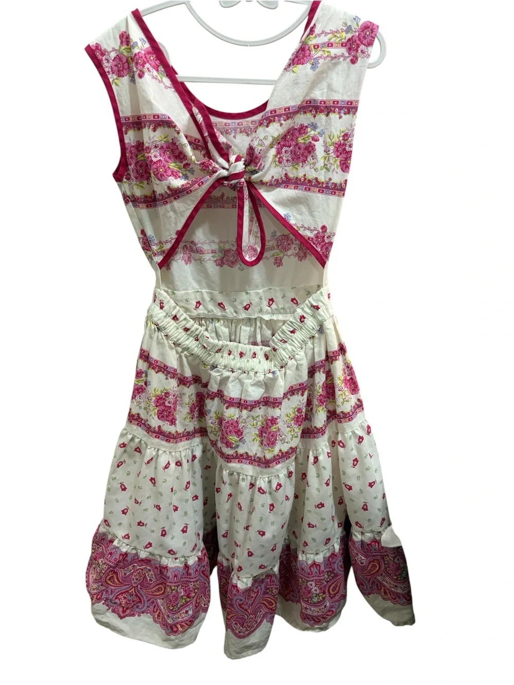 Marat d'Avignon Girls Pink Floral Tiered Cotton Dress